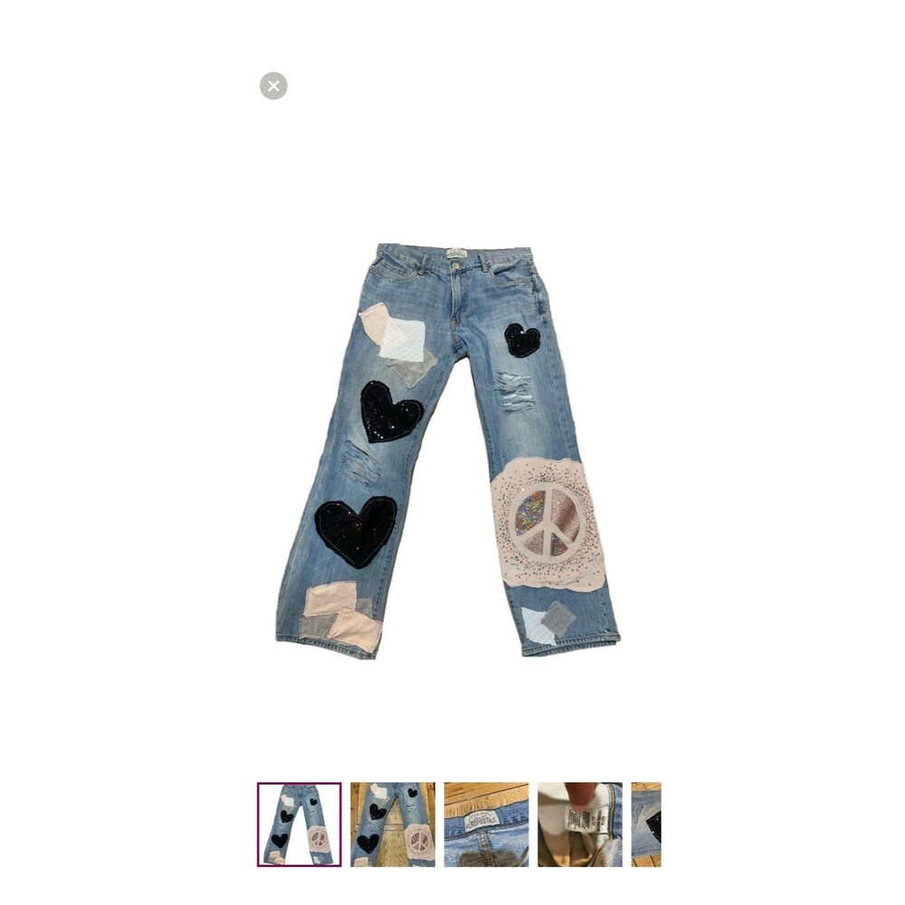 Upcycled by Melissa Aeropostale Jeans 32x32 Sequin Heart Patch Denim